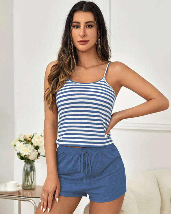 Conjunto de Lazer de Moda Etiqueta Privada Top Cami Listrado e Shorts de Pijama