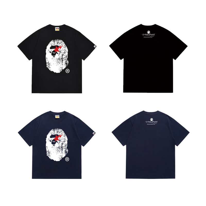 Camiseta Clássica de Algodão Bappes Casual Rua Cabeça de Macaco Camiseta Gráfica Personalizada