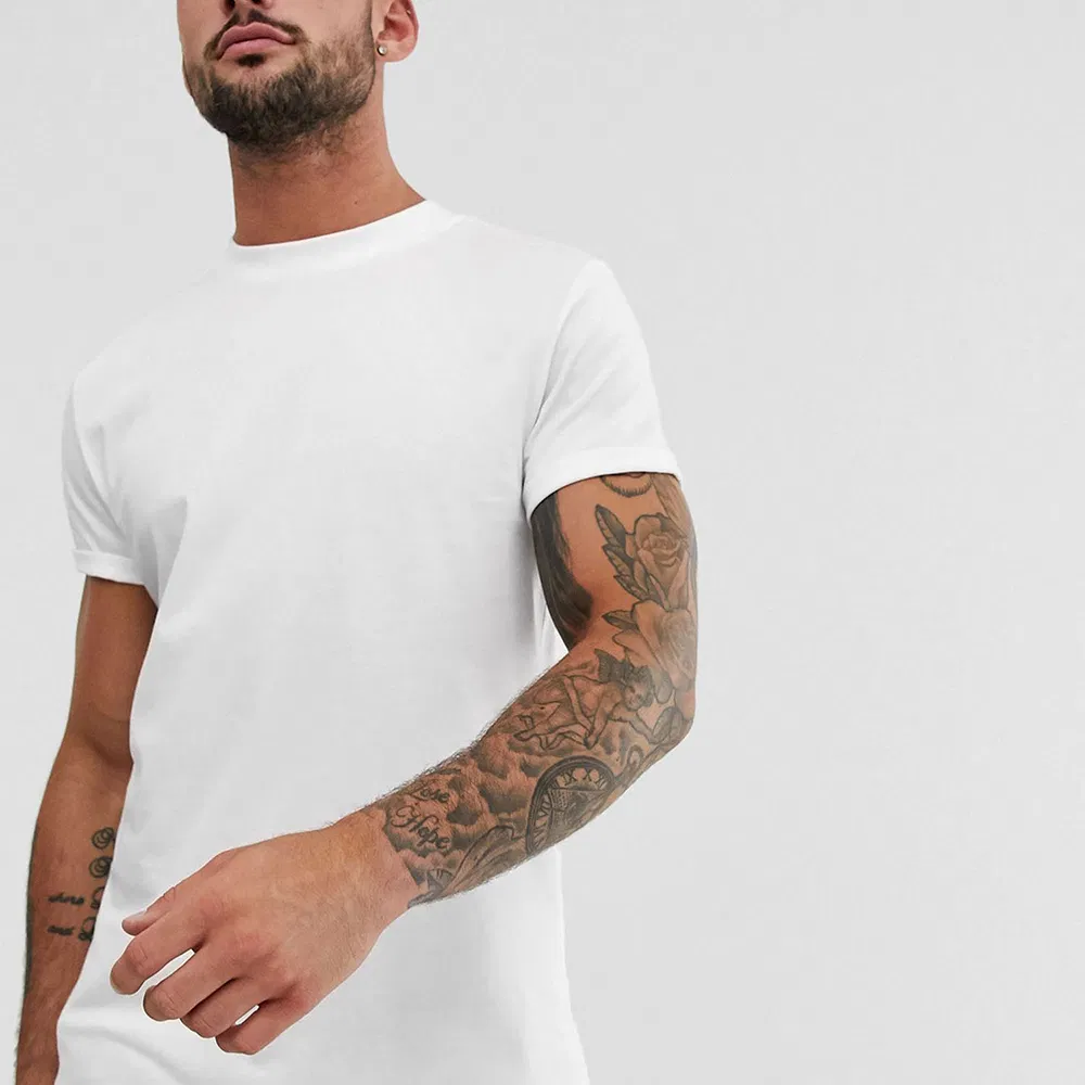 Camisetas brancas curtas em poliéster personalizadas para uniformes de trabalho casuais masculinos