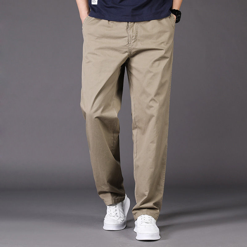 Calças Cargo Casuais de Algodão Masculinas 6 com Bolsos, Corte Solto, Cintura Elástica