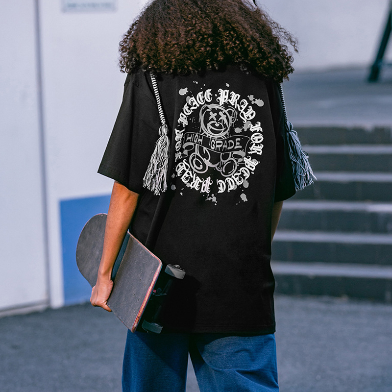 Estilo Novo de Verão 220GSM 100%Cotton Roupas Casuais de Rua de Urso Oversized para Homens