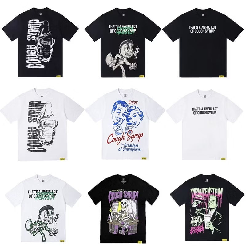 Camiseta de Algodão Masculina Oversized com Estampa do Logo "Isso é uma Quantidade Horrível de Xarope para Tosse" Moda Streetwear Hip Hop Tee Gráfica Casual