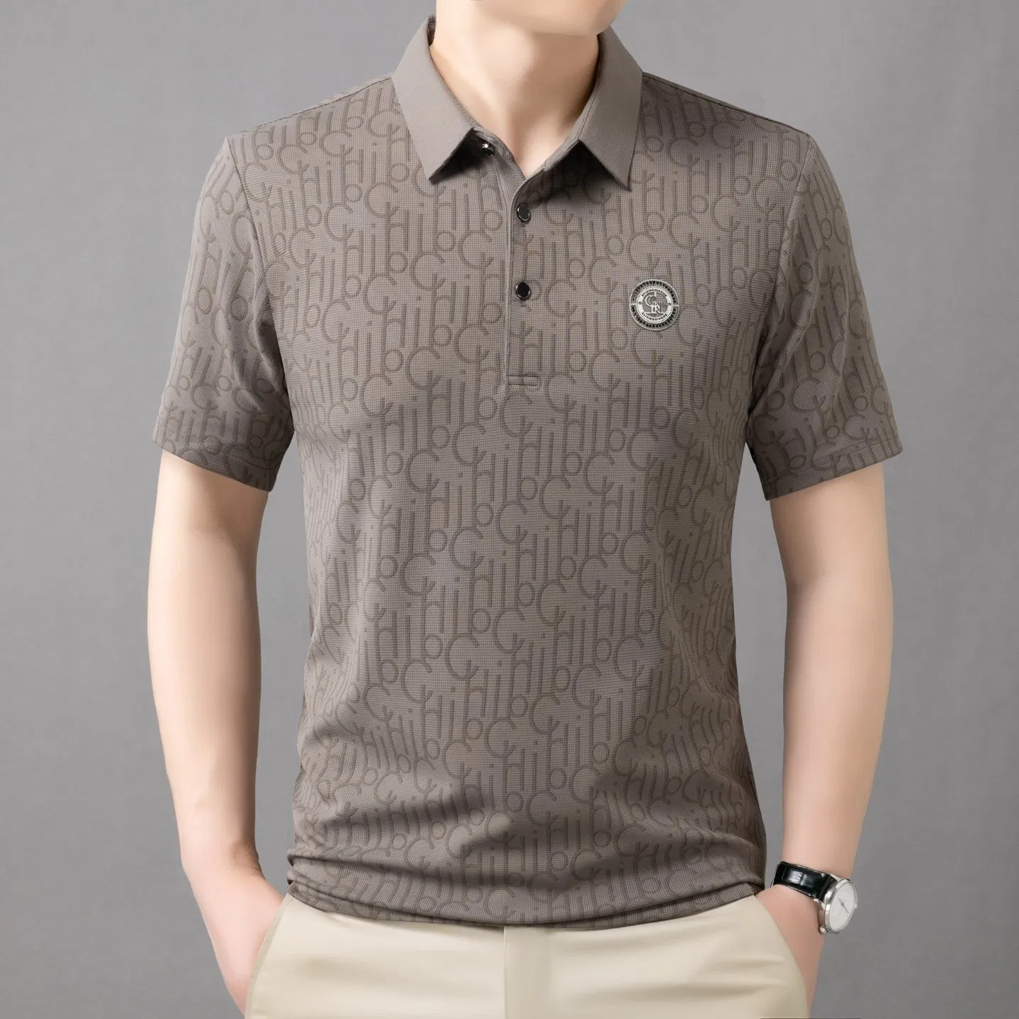 Camisa Polo Confortável Estampada Masculina para Uso Empresarial e Casual