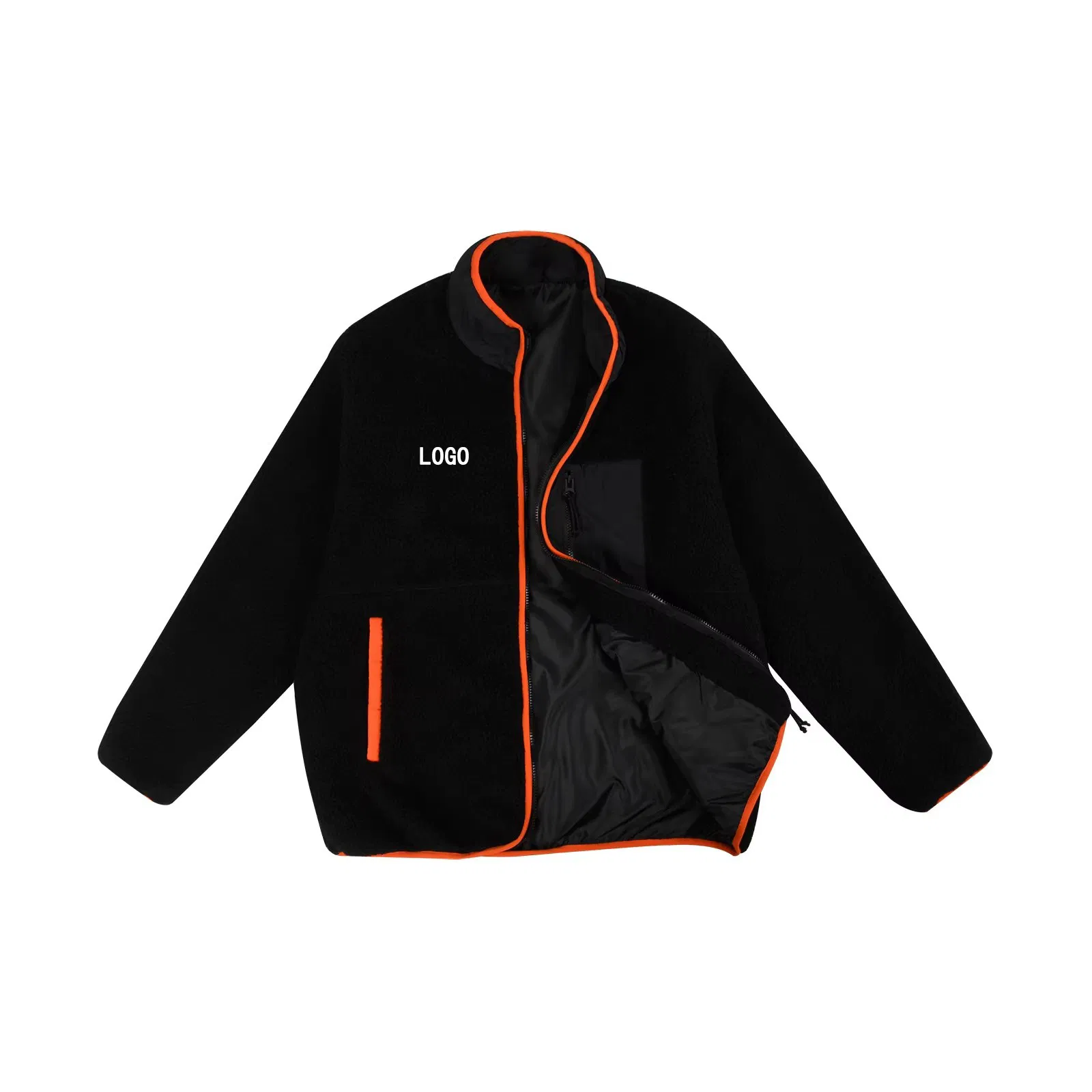 Jaqueta Externa de Inverno com Zíper Completo, Jaquetas de Fleece Polar Casuais com Gola Alta