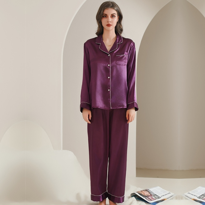 Pijamas femininos de cor sólida personalizados por atacado, sleepwear de seda sexy, roupas de lazer