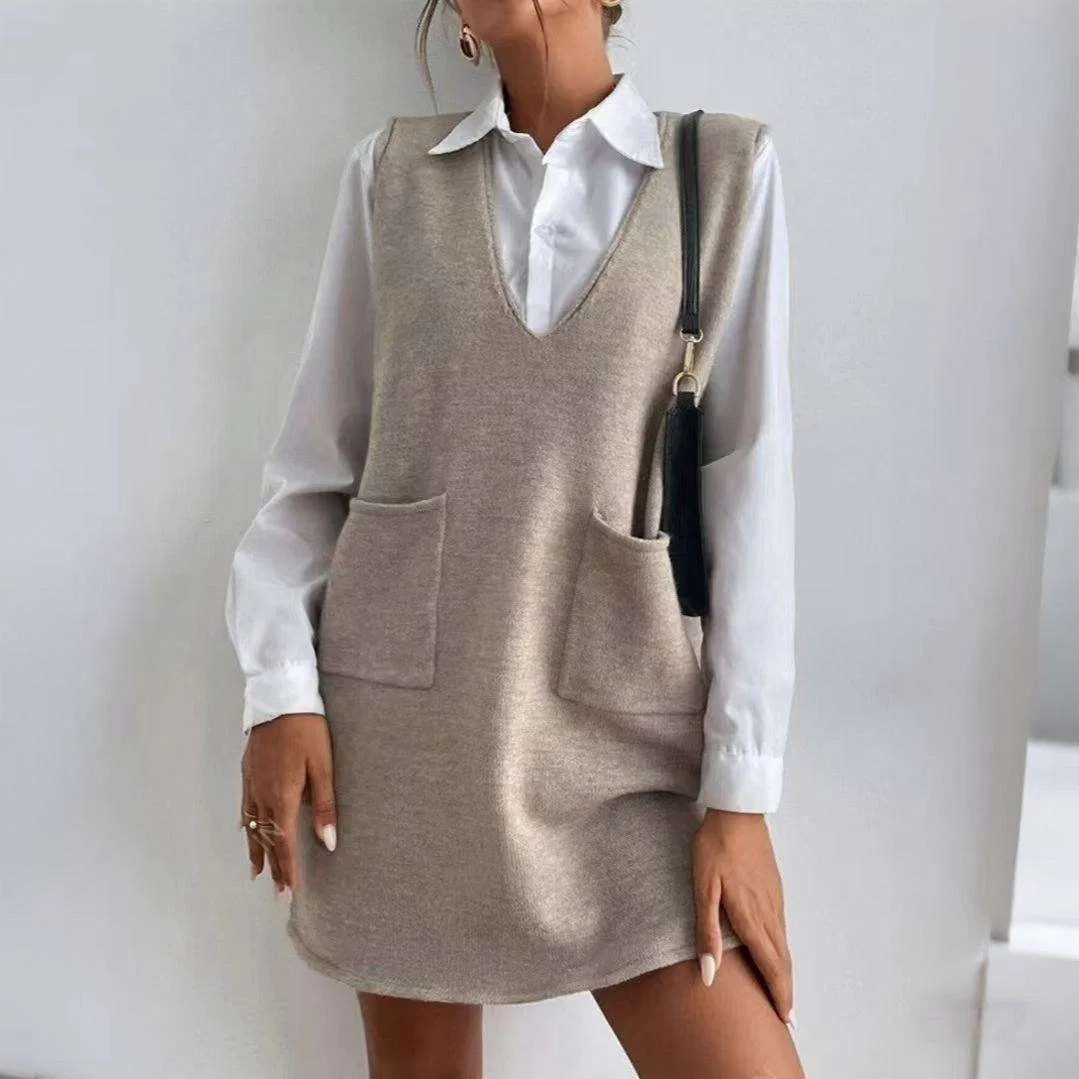 Vestido de Malha Sem Mangas para Mulheres - Saia Longa Casual
