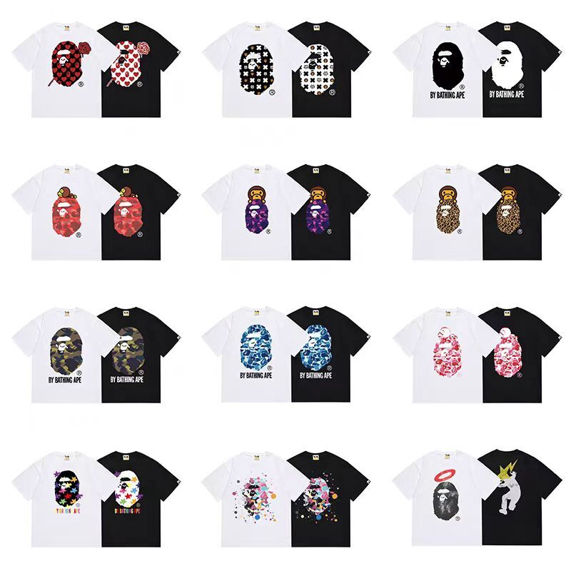 Camiseta de Cabeça de Macaco Moda de Rua Vintage Algodão Pesado Casual Manga Curta