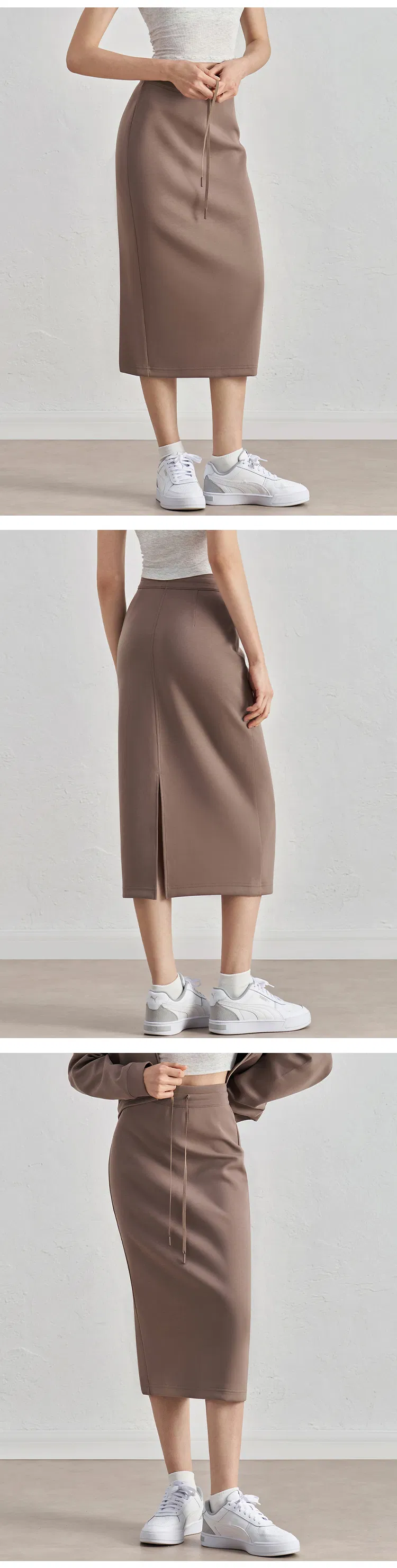 Saia Casual Feminina Esportiva Ajustada com Fenda Saia Externa com Cordão Confortável para Yoga MIDI