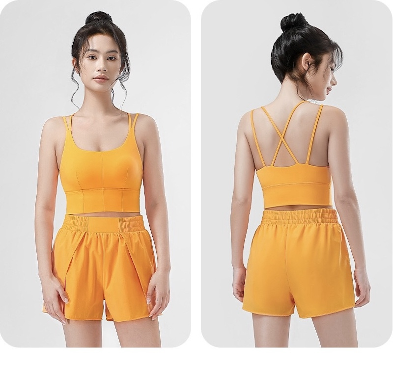 2 Top de Sutiã Esportivo com Costas Cruzadas e Copas Moldadas + 2 em 1 Conjunto de Shorts de Ginástica para Mulheres Roupas Casuais de Treino Conjunto de Roupas Esportivas
