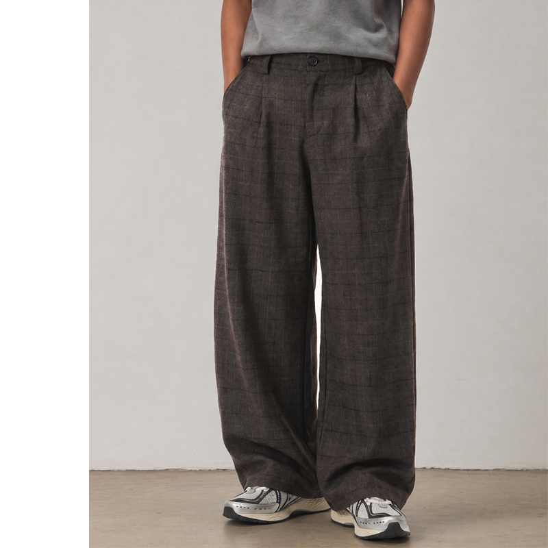 Calças Longas Casuais Largas em Herringbone de Lã para Homens Outono (CFMSW26013)