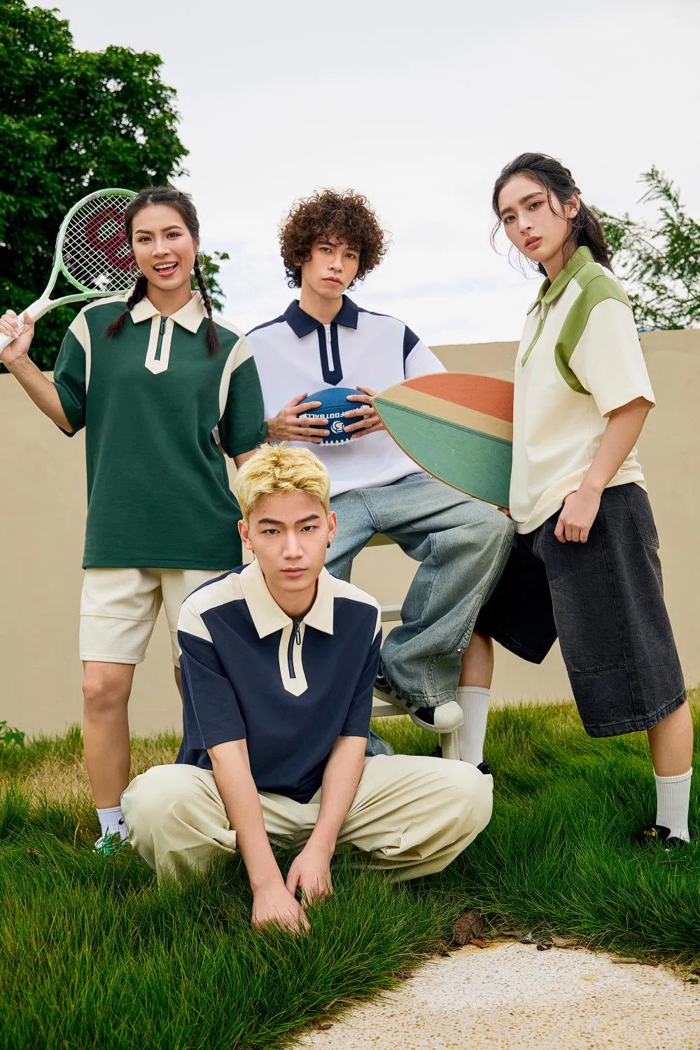 Camiseta Polo Casual Unissex de Manga Curta em Algodão e Poliéster com Bloco de Cores, Estilo Solto, Top de Golfe com Patches