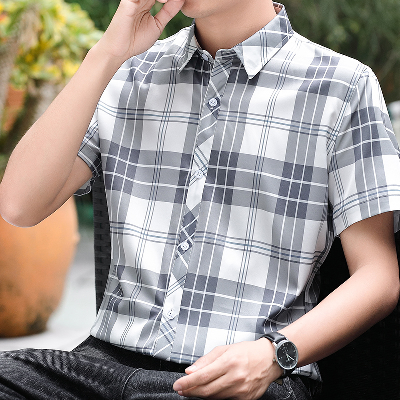 Camisa de Manga Curta Estampada, Camisa Casual de Manga Curta com Tecido Macio e Texturizado