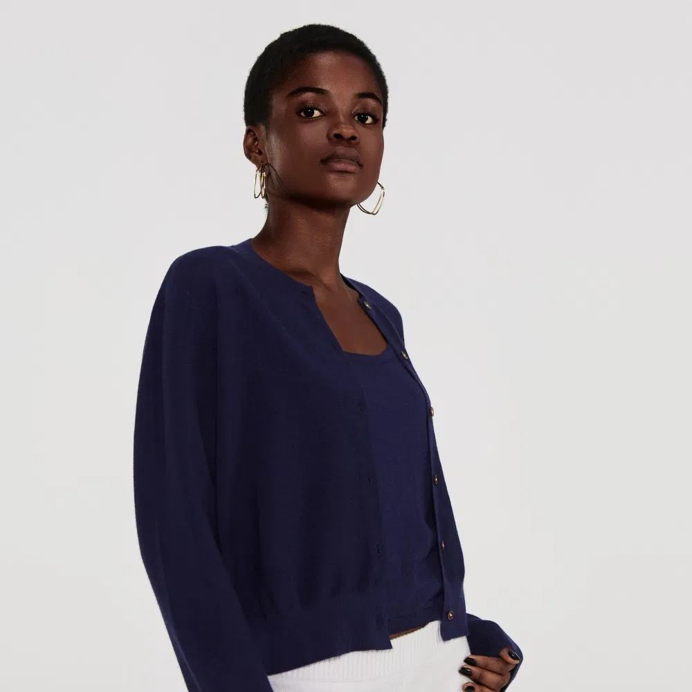 Cardigã de malha casual personalizada em cashmere com gola redonda para mulheres