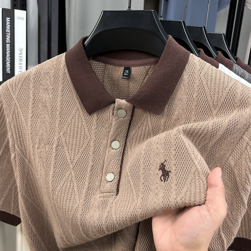 Suéter de malha de manga curta para homens, casual, respirável, malha de verão, camiseta pullover