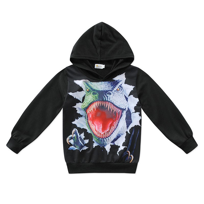 Outono Inverno Crianças Cartoon 3D Dinossauro Meninos Meninas Estampa Animais Moletom Suéter Infantil Manga Longa Hoodies Roupas Casuais 4-14t