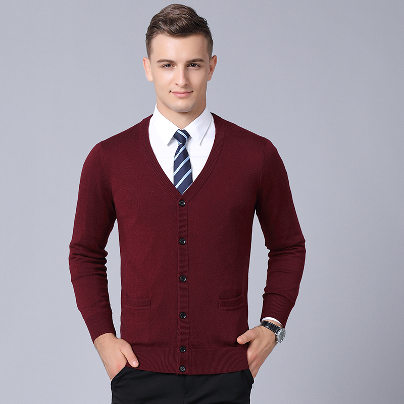 Cardigã de Lã Masculino com Decote em V - Malha de Manga Longa de Peso Regular, Frente Aberta para Sobreposição e Casual de Negócios