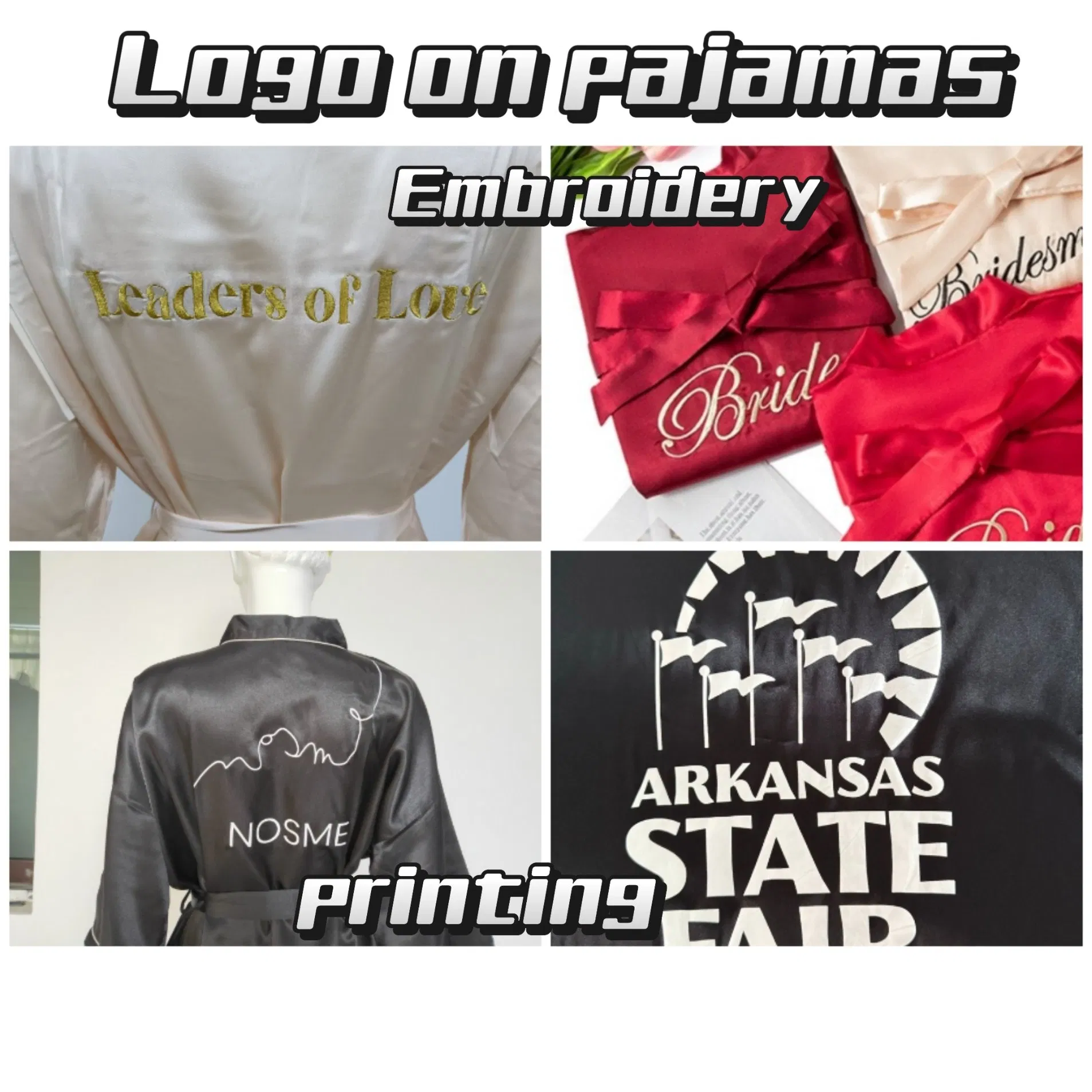Pijamas femininos de cor sólida personalizados por atacado, sleepwear de seda sexy, roupas de lazer