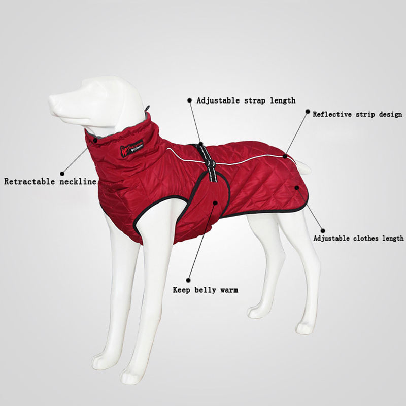 Jaqueta Externa para Cães Impermeável Refletiva Colete Inverno Quente Algodão Forro de Lã Roupas para Cães Grandes e Médios Labrador