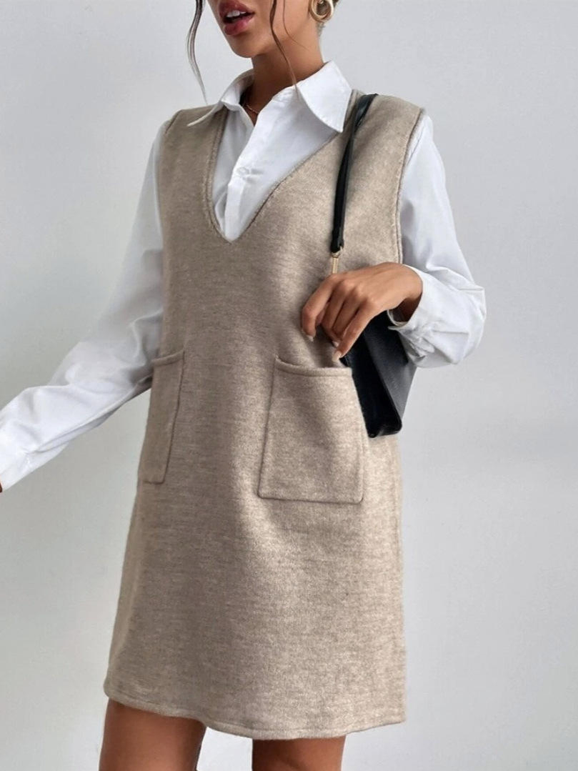 Vestido de Malha Sem Mangas para Mulheres - Saia Longa Casual