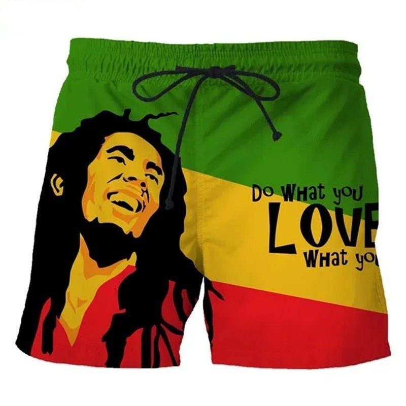 3D Calções de Praia Impressos com Padrão de Bob Marley para Homens Música Reggae Hip Hop Casual Engraçados Calções de Surf Rápido Secagem Calções de Natação para Homens