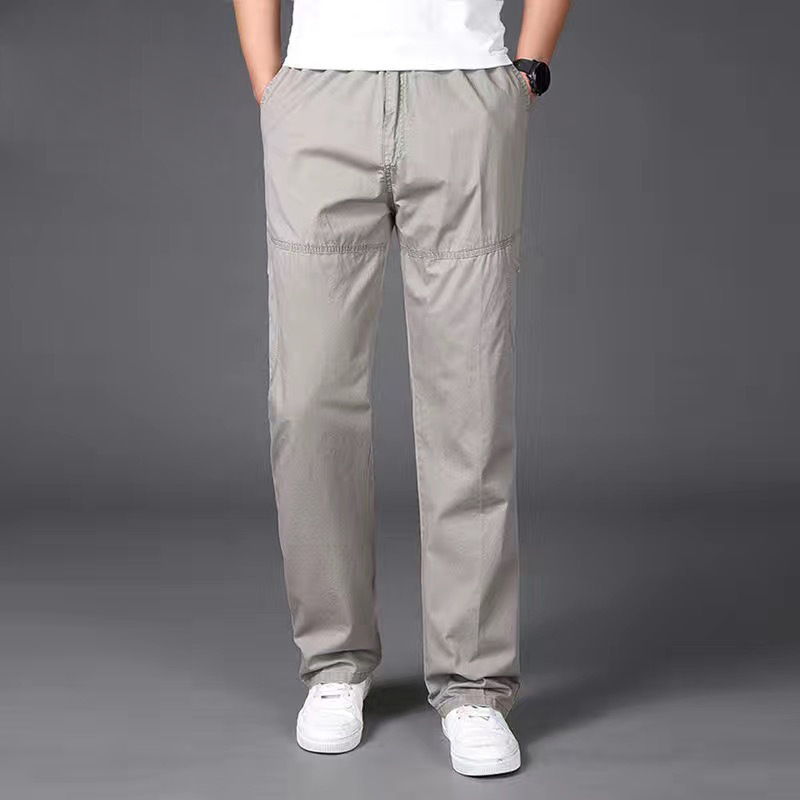 Calças Cargo Casuais de Algodão Masculinas 6 com Bolsos, Corte Solto, Cintura Elástica