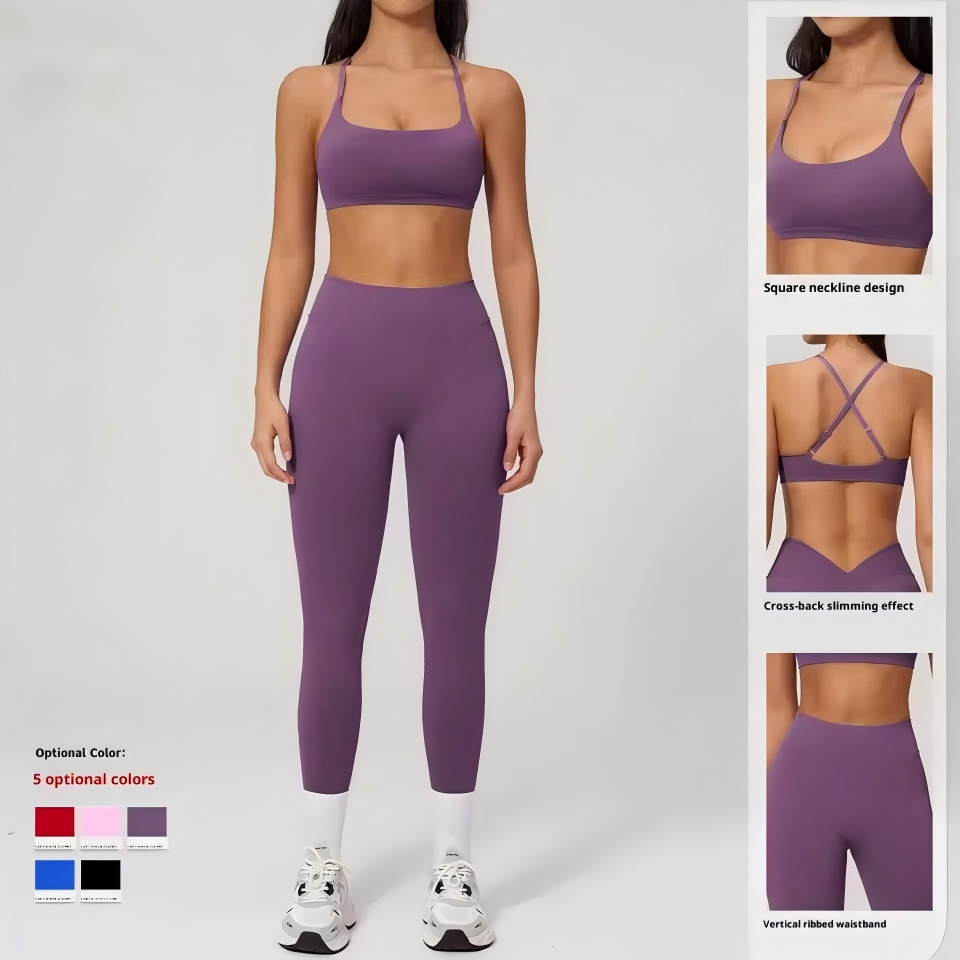Sutiã esportivo feminino cruzado sem costura, leggings de cintura alta com efeito franzido, roupas casuais para esportes, academia, fitness e yoga