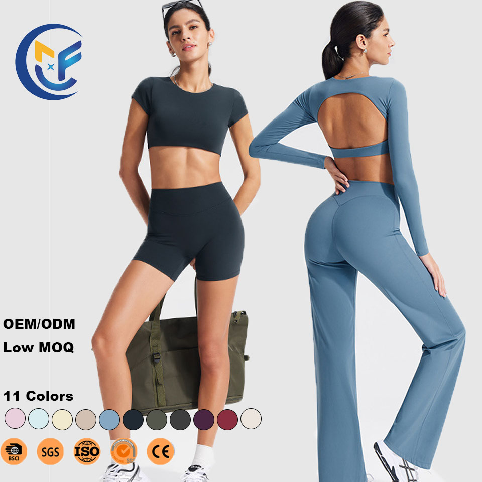 Conjunto de Yoga de Manga Longa Fashion, Costas Bonitas, Top Sexy de Fitness, Roupas de Esporte para Corrida, Roupas Curtas