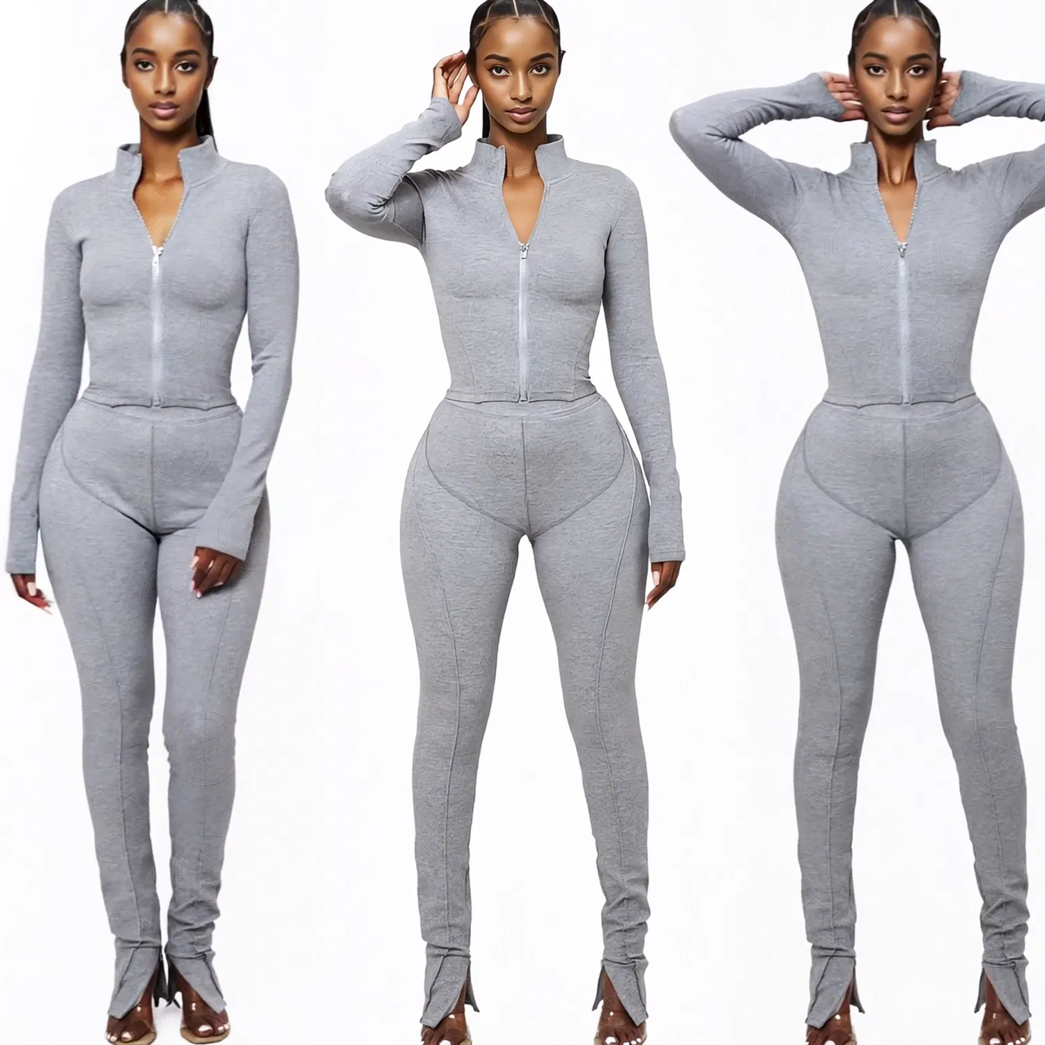 Conjunto de Calças de Duas Peças com Zíper para Mulheres 2025 Nova Coleção de Primavera Roupas Femininas Conjunto de Agasalhos Casuais Longos para Lazer