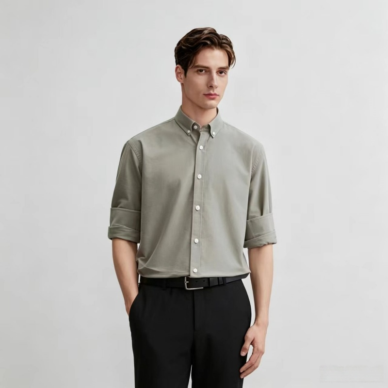 Camisa Masculina de Tecido Oxford com Gola Botão de Manga Longa Casual 100% Camisa de Algodão Pode Ser Personalizada com Logo Cor