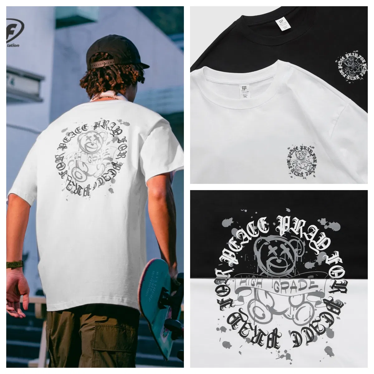 Estilo Novo de Verão 220GSM 100%Cotton Roupas Casuais de Rua de Urso Oversized para Homens