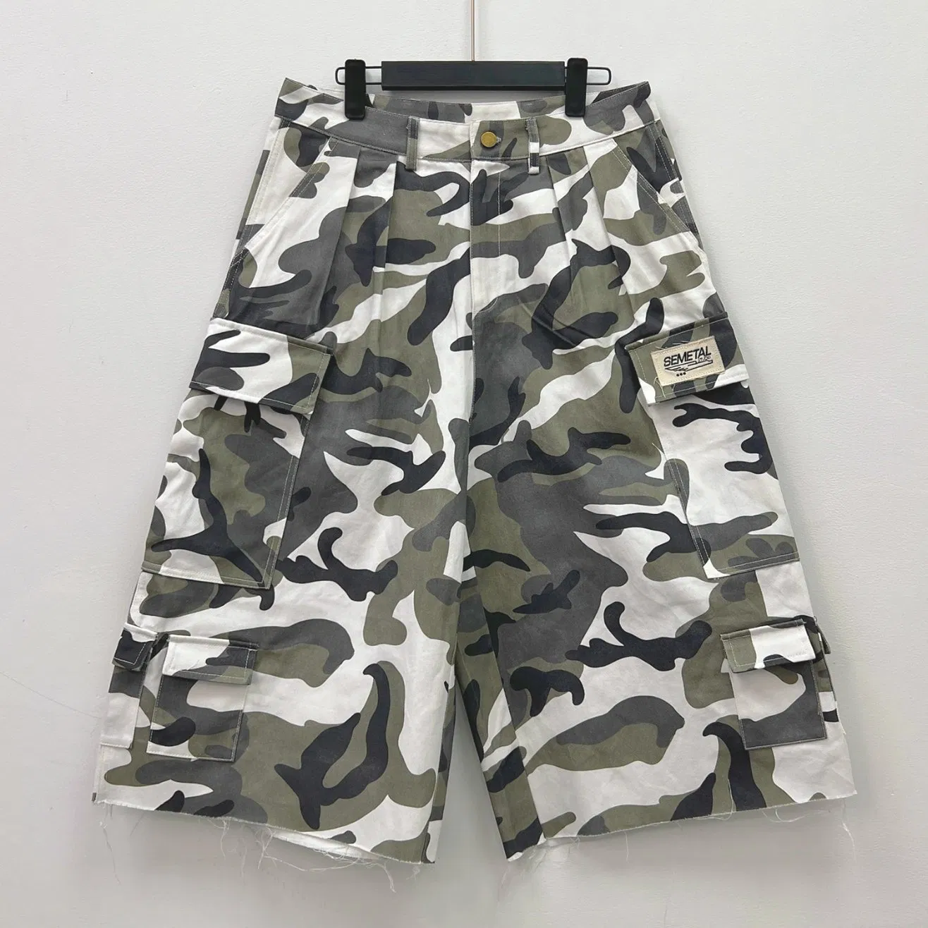 Shorts de Moletom de Algodão Personalizados para Rua, Casuais de Verão, Camuflagem, Cargo, Largos para Homens
