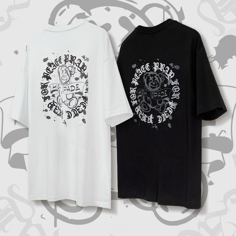 Estilo Novo de Verão 220GSM 100%Cotton Roupas Casuais de Rua de Urso Oversized para Homens