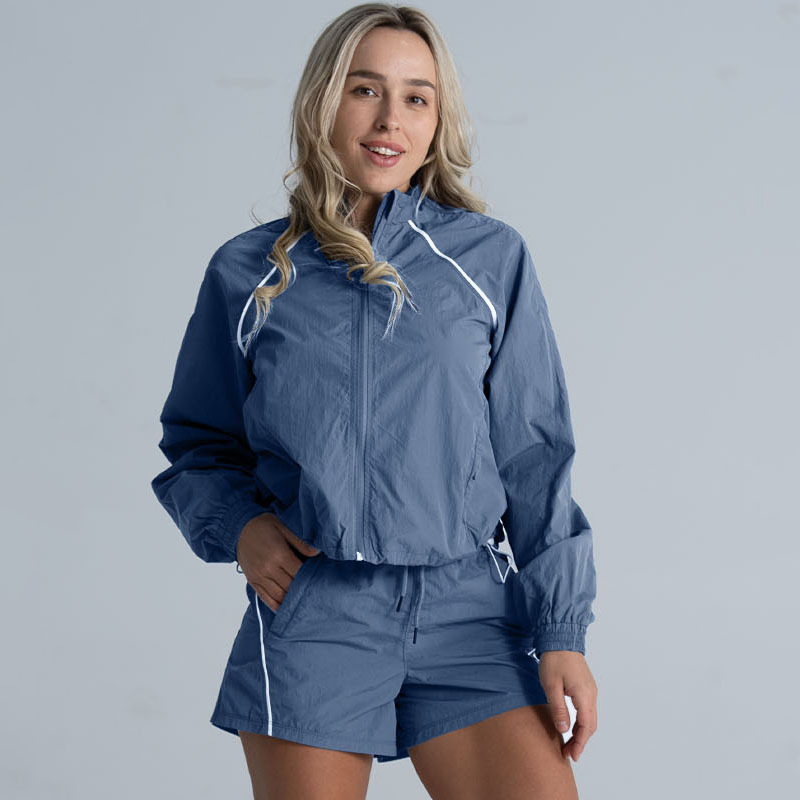 Conjunto de Jaqueta com Zíper e Shorts de Treino Leve para Mulheres 2-Piece Roupas Casuais para Corrida e Fitness