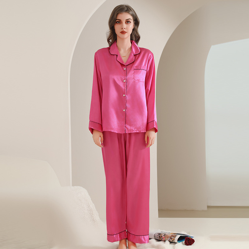 Pijamas femininos de cor sólida personalizados por atacado, sleepwear de seda sexy, roupas de lazer