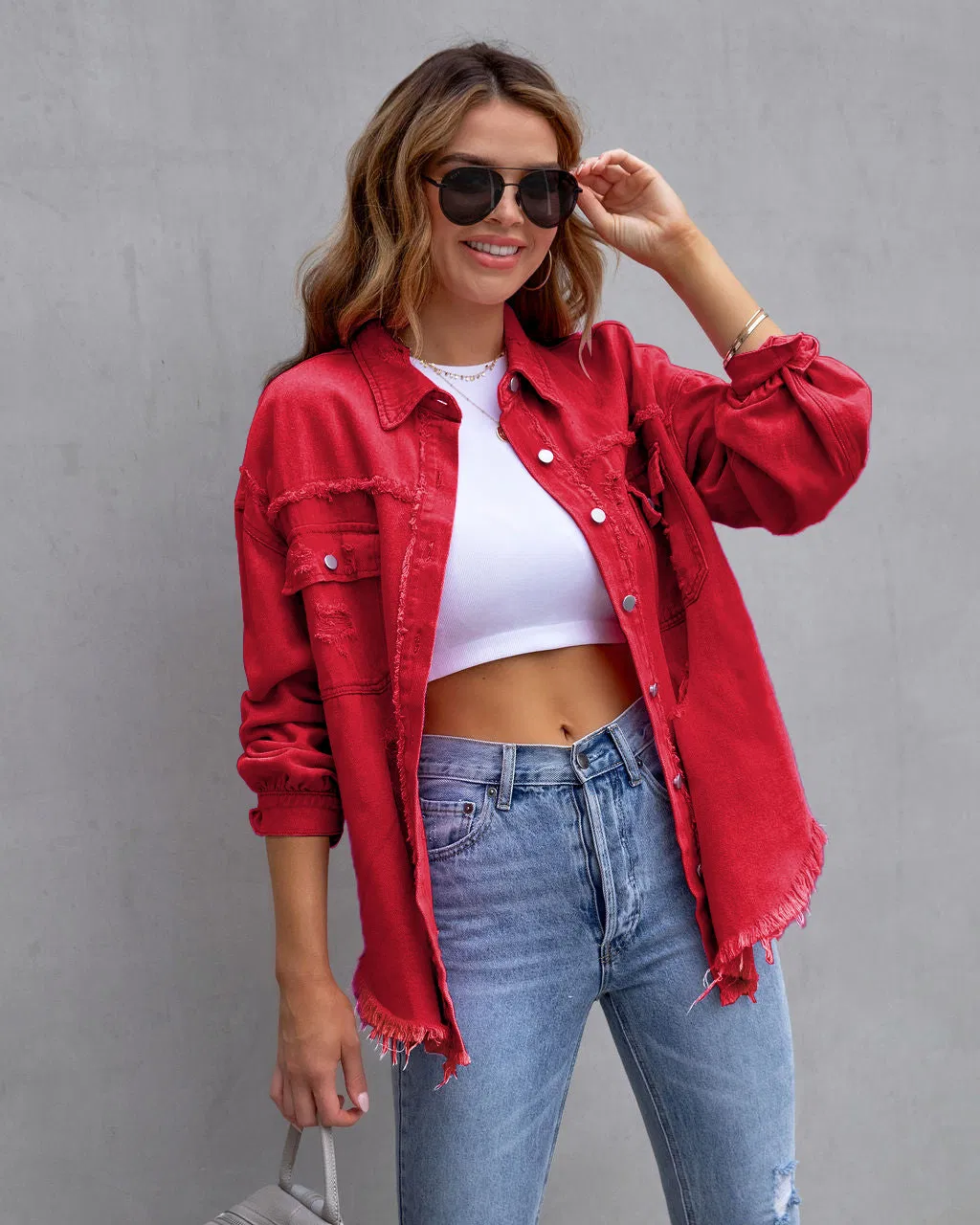Jaquetas de Denim para Mulheres em Várias Cores, Jaqueta de Denim Desgastada de Comprimento Médio, Camisas para Meninas, Jaqueta de Jeans Casual com Gola de Lapela, Moda de Rua em Denim