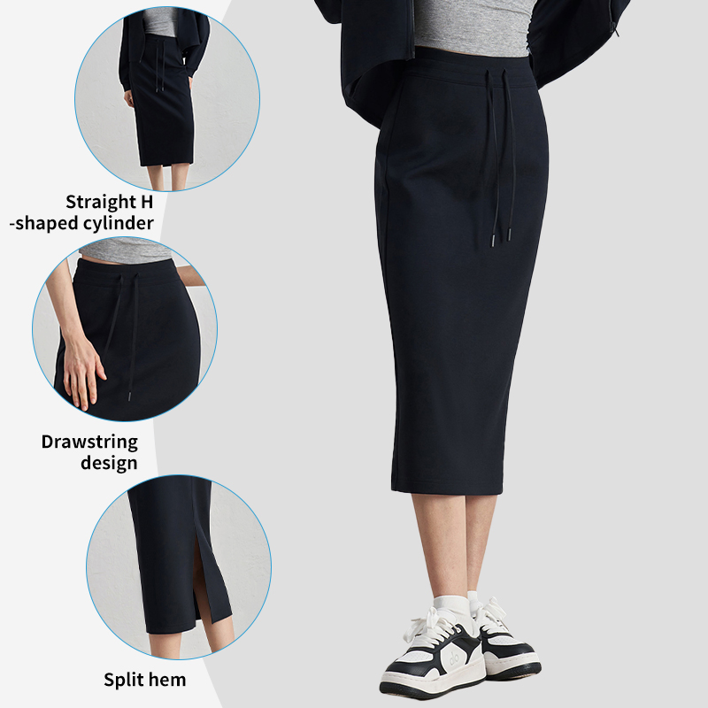 Saia Casual Feminina Esportiva Ajustada com Fenda Saia Externa com Cordão Confortável para Yoga MIDI
