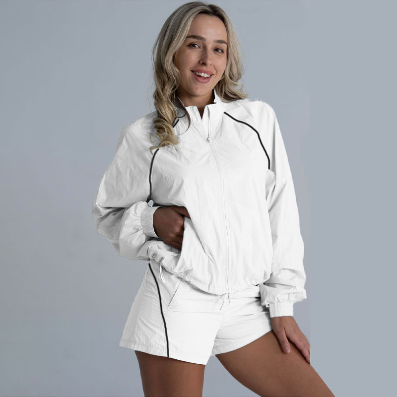Conjunto de Jaqueta com Zíper e Shorts de Treino Leve para Mulheres 2-Piece Roupas Casuais para Corrida e Fitness