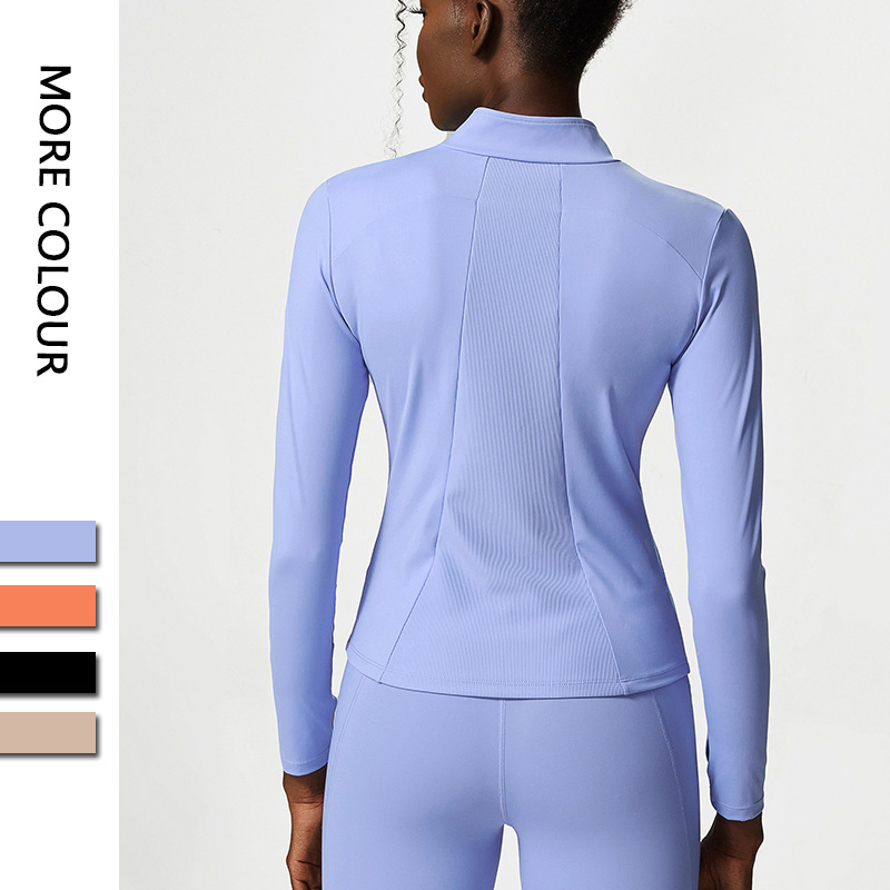 Conjunto esportivo de nylon e spandex de cor sólida com gola alta