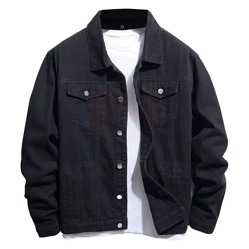 Jaqueta de Jeans Denim Masculina Nova Primavera Outono Casual Fashion Estilosa com Gola Reversa à Prova de Vento Botão Personalizada Jaquetas de Jeans Denim