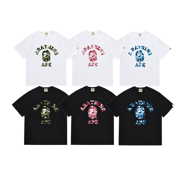 Camiseta Clássica de Algodão Bappes Casual Rua Cabeça de Macaco Camiseta Gráfica Personalizada