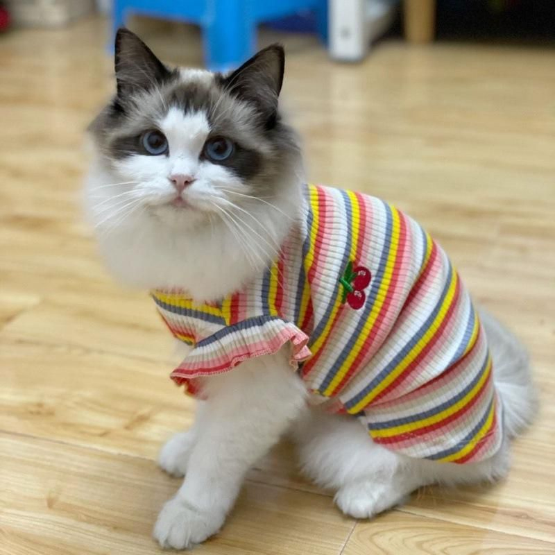 Linda Camiseta Listrada de Verão para Animais de Estimação com Mangas Curtas