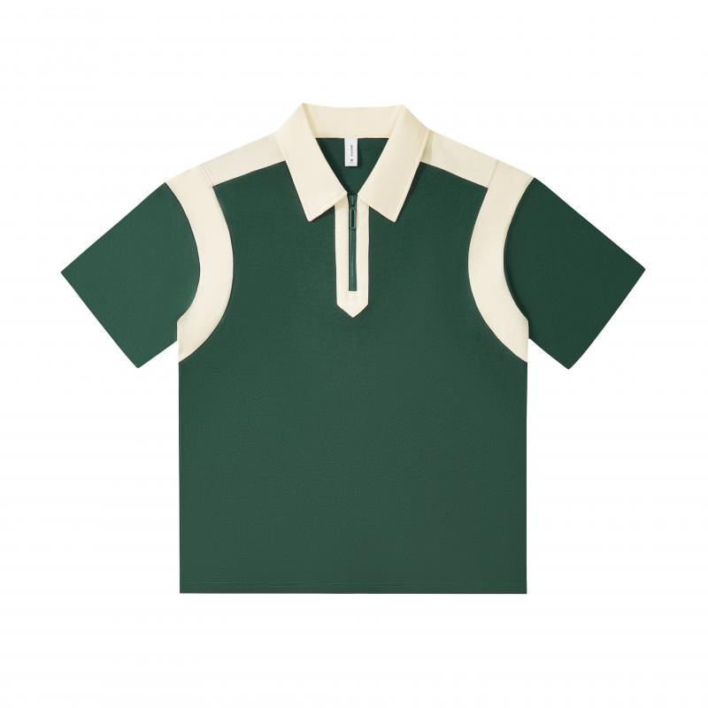 Camiseta Polo Casual Unissex de Manga Curta em Algodão e Poliéster com Bloco de Cores, Estilo Solto, Top de Golfe com Patches