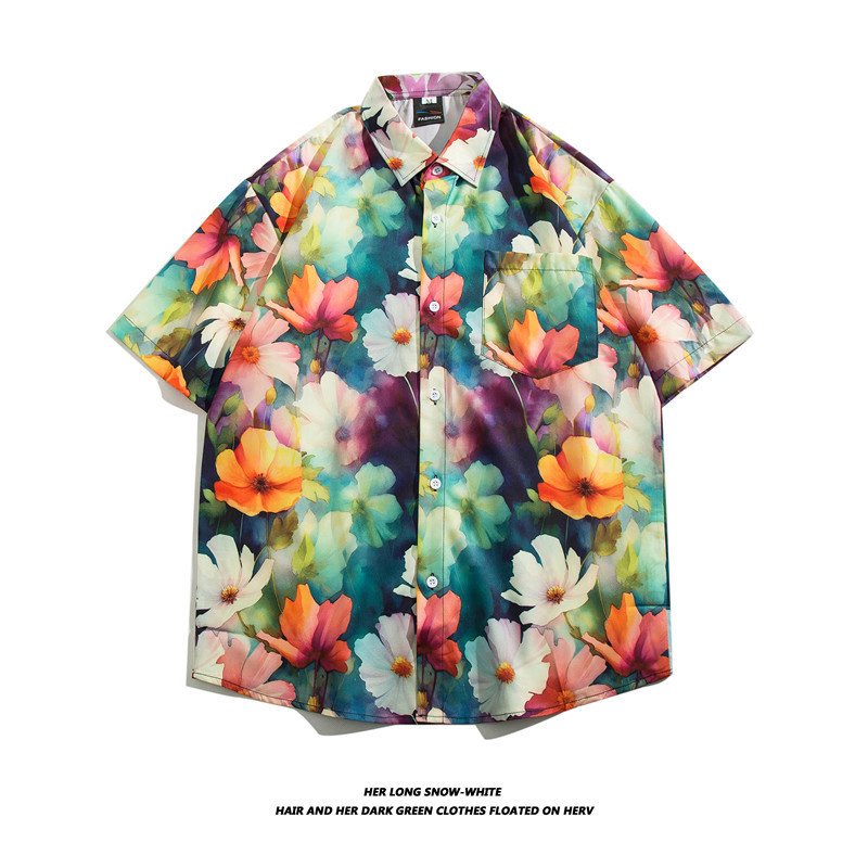 Camisas de Praia Casuais de Manga Curta com Estampa Floral Tropical de Secagem Rápida para Homens