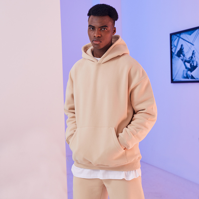 Moletom Masculino Casual Oversize Liso com Capuz, Cor Sólida, Solto e Confortável, Pulôver Solto, Moda de Rua, Moletom e Suéteres