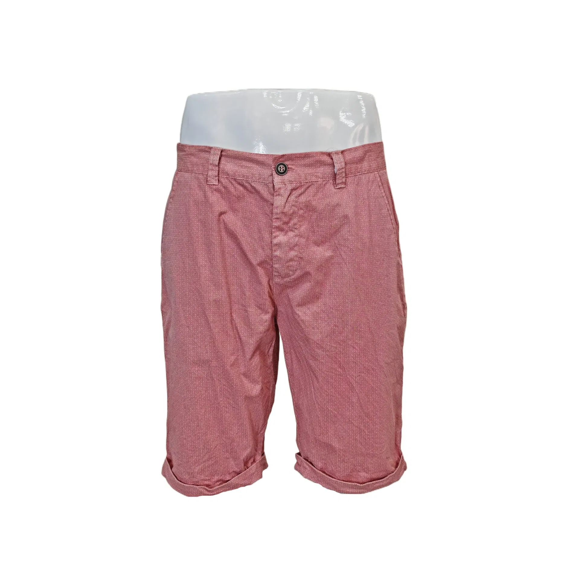 Bermudas Casuais Masculinas Rosa Largas com Barra Dobrada de Algodão para o Verão