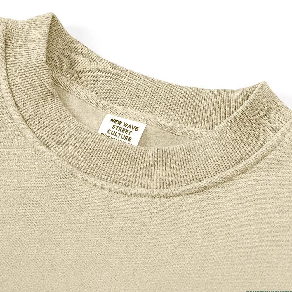 2024 Outono Inverno Juventude Solto Casual 345GSM Suéter de Moletom Oversize de Algodão com Gola Redonda em Cor Sólida para Homens