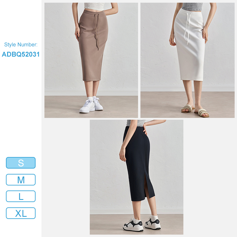 Saia Casual Feminina Esportiva Ajustada com Fenda Saia Externa com Cordão Confortável para Yoga MIDI