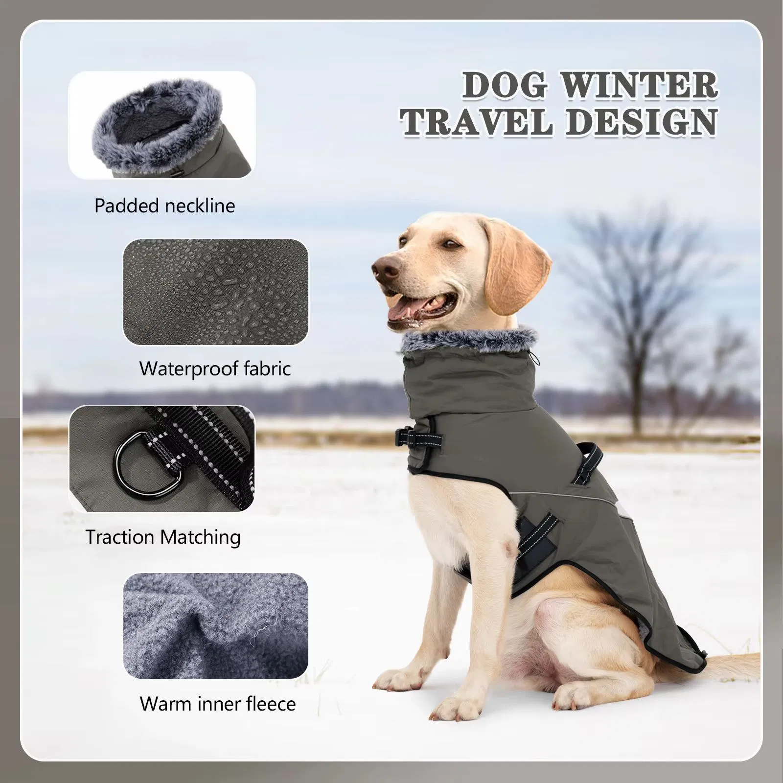 Jaqueta de Cão com Gola de Pele Impermeável para Cães Médios e Grandes, Roupas Quentes e Aumentadas para Poodle e Labrador, Roupas de Designer para Cães