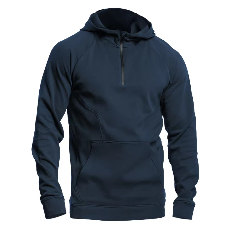 Suéter masculino casual com capuz e meio zíper, de manga longa e gola alta para outono e inverno