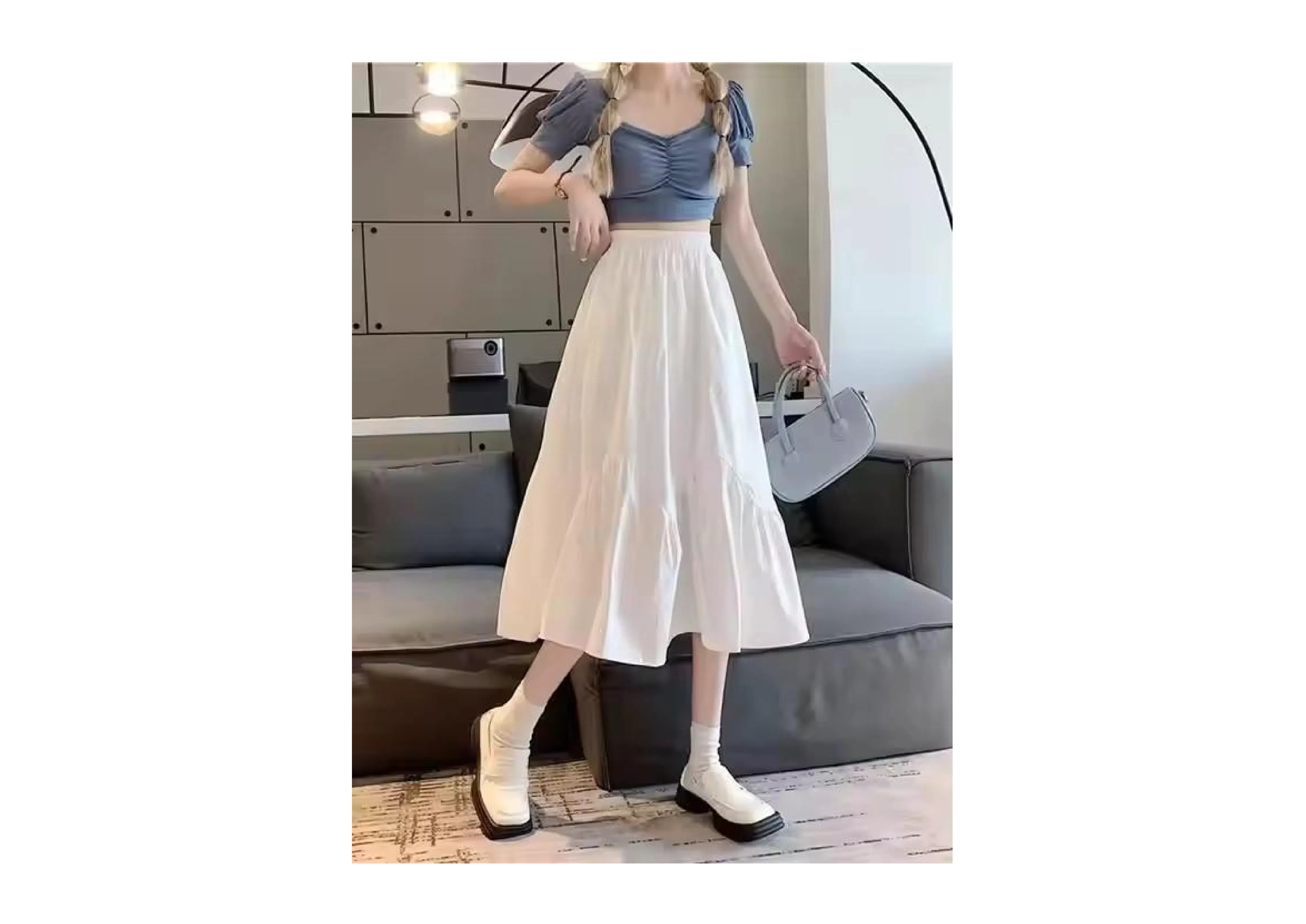 Saia Plissada Casual Feminina de Alta Qualidade - Nova Estilo Primavera Verão, Comprimento Médio, Cintura Alta, A-Line com Bolso